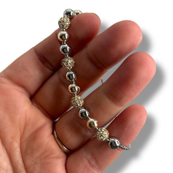 NEW Charter Club Pave & Imitation Pearl Bolo Slider Bracelet Silve Rose Gold - Picture 1 of 8